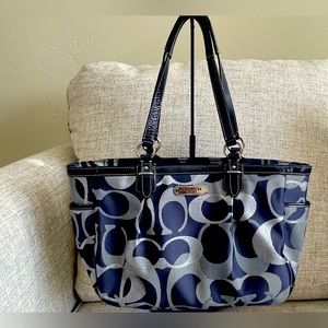 Coach Tote Bag Signature Coach Logo New Never Carried! Blue & Silver & Sparkle!